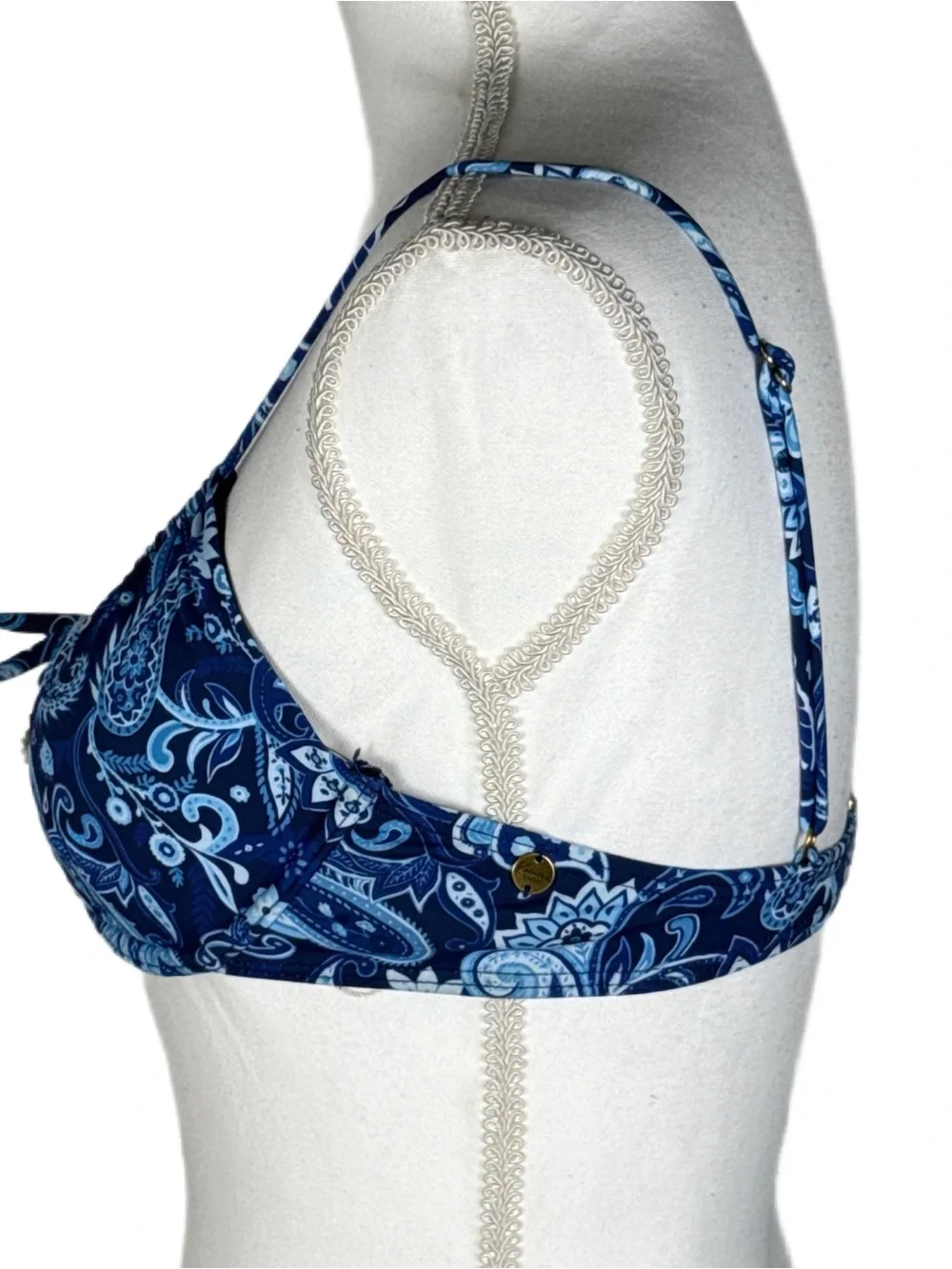 Kaiami Swim Ingrid Balconette Bikini Top Blue Paisley Underwire NWT Size 10